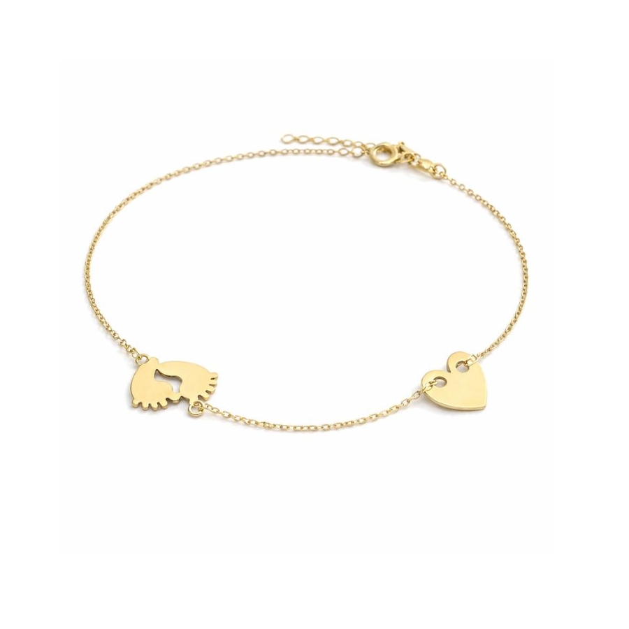 Złota bransoletka próba 585 delikatne serduszko i stópki