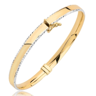 Bransoletka złota sztywna z diamentowaniem w białym złocie