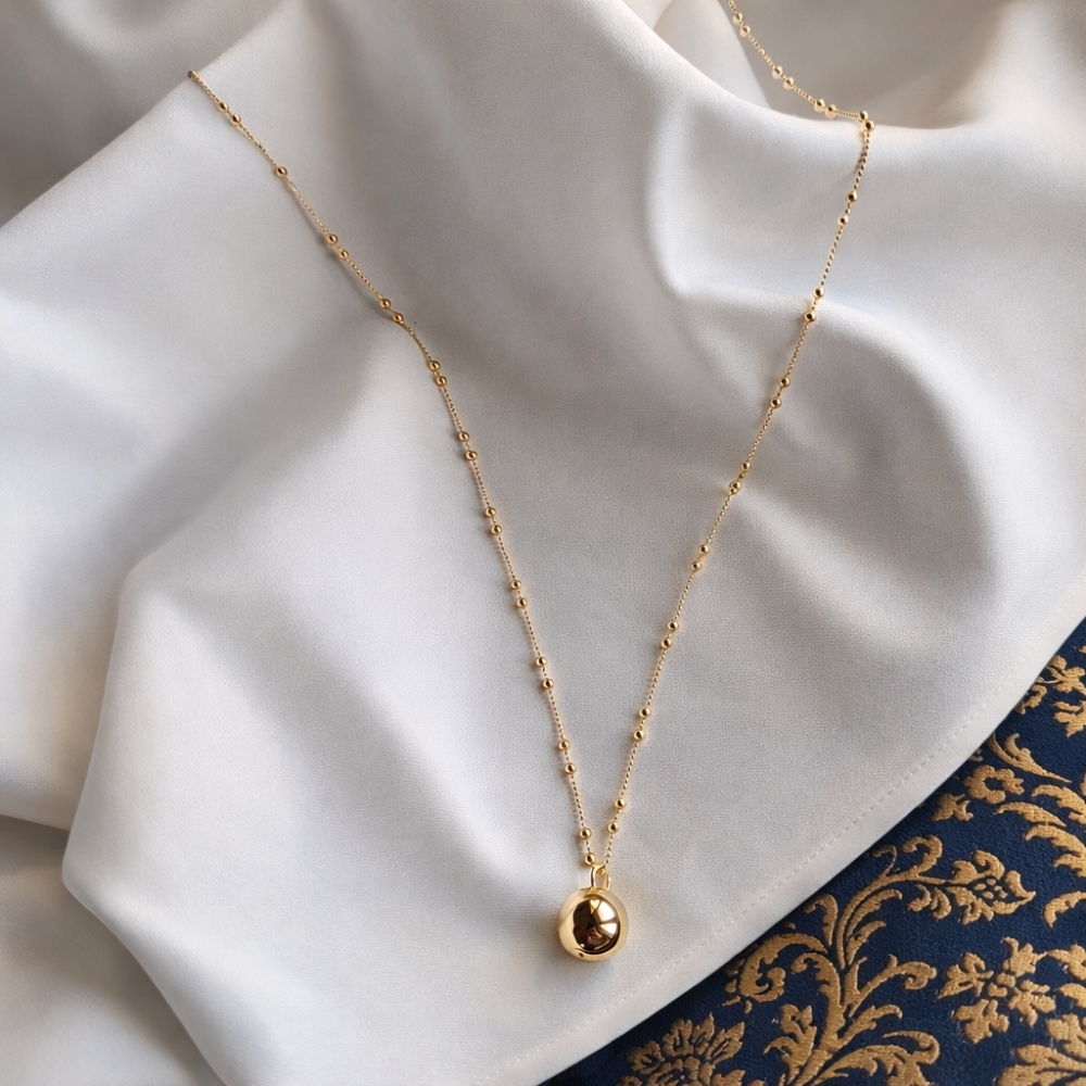 Srebrny pozłacany 14k naszyjnik 70cm  KULKA