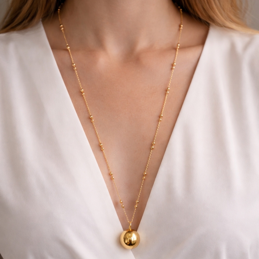 Srebrny pozłacany 14k naszyjnik 70cm  KULKA