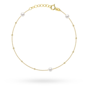 Bransoletka złota z delikatnymi diamentowanymi kuleczkami i perłami