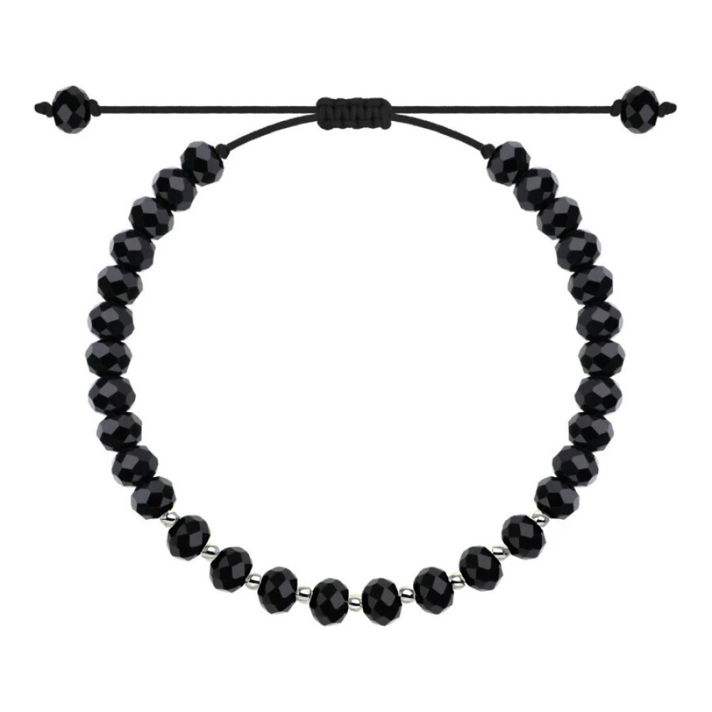 copy of Srebrna bransoletka CZARNY sznurek RÓŻA WIATRÓW