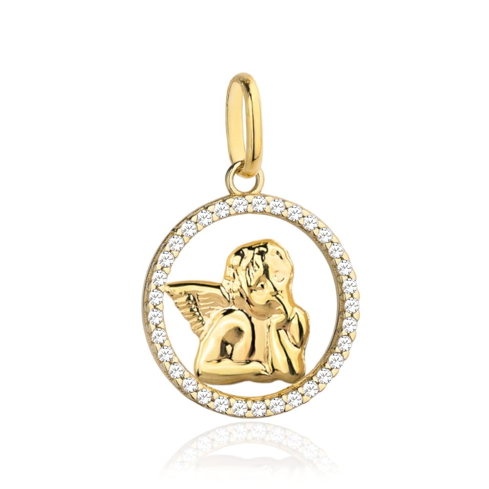 Medalik aniołek w kole wysadzanym cyrkoniami pr. 585