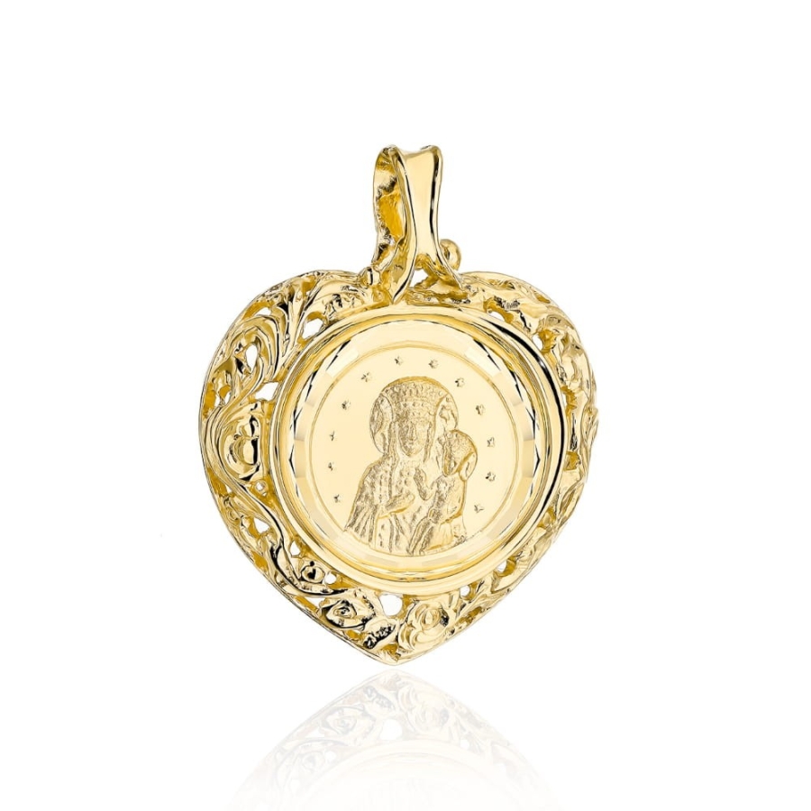 Medalik Matka Boska Częstochowska w ażurowym sercu