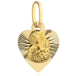 Medalik Matka Boska Częstochowska w diamentowanym serduszku większy