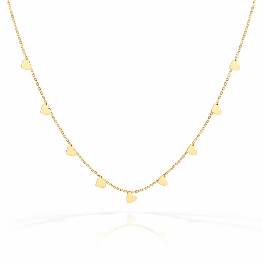 Naszyjnik złoty z zawieszonymi serduszkami 42+3cm