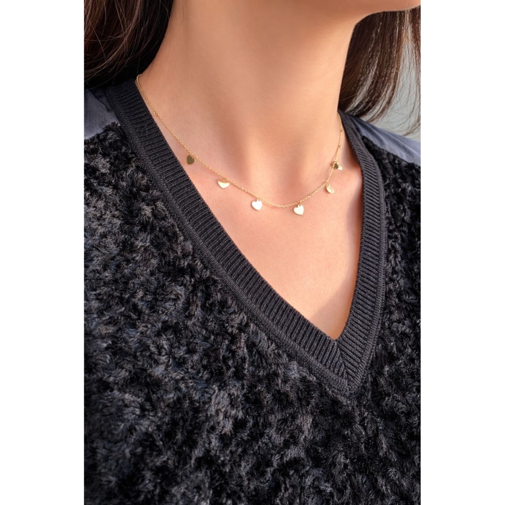 Naszyjnik złoty z zawieszonymi serduszkami 42+3cm