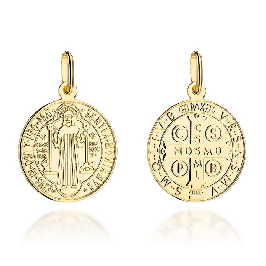 Medalik złoty dwustronny św. Benedykt duży