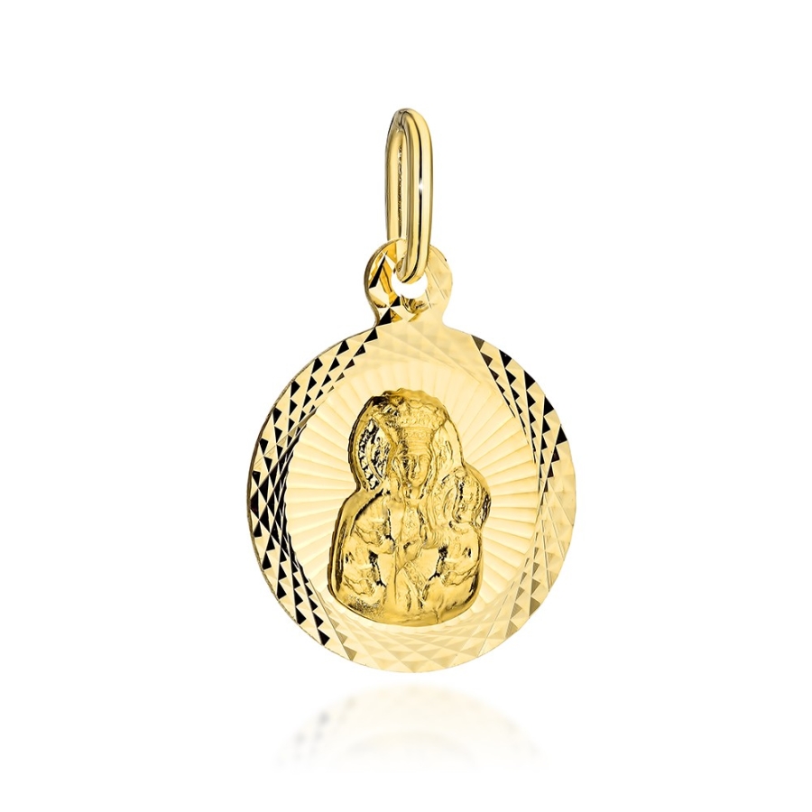 Medalik złoty Matka Boska Częstochowska w diamentowanym kółeczku pr. 375