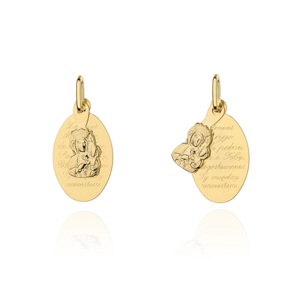 Medalik złoty Matka Boska Częstochowska z modlitwą Zdrowaś Maryjo