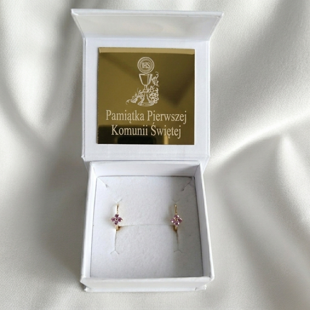 Kolczyki dla dziewczynki różowy kwiatek próba złota 585