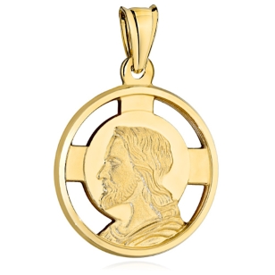 Medalik złoty okrągły wizerunek Jezusa bardzo duży