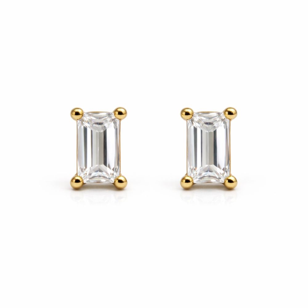Złote kolczyki prostokątna cyrkonia 585
