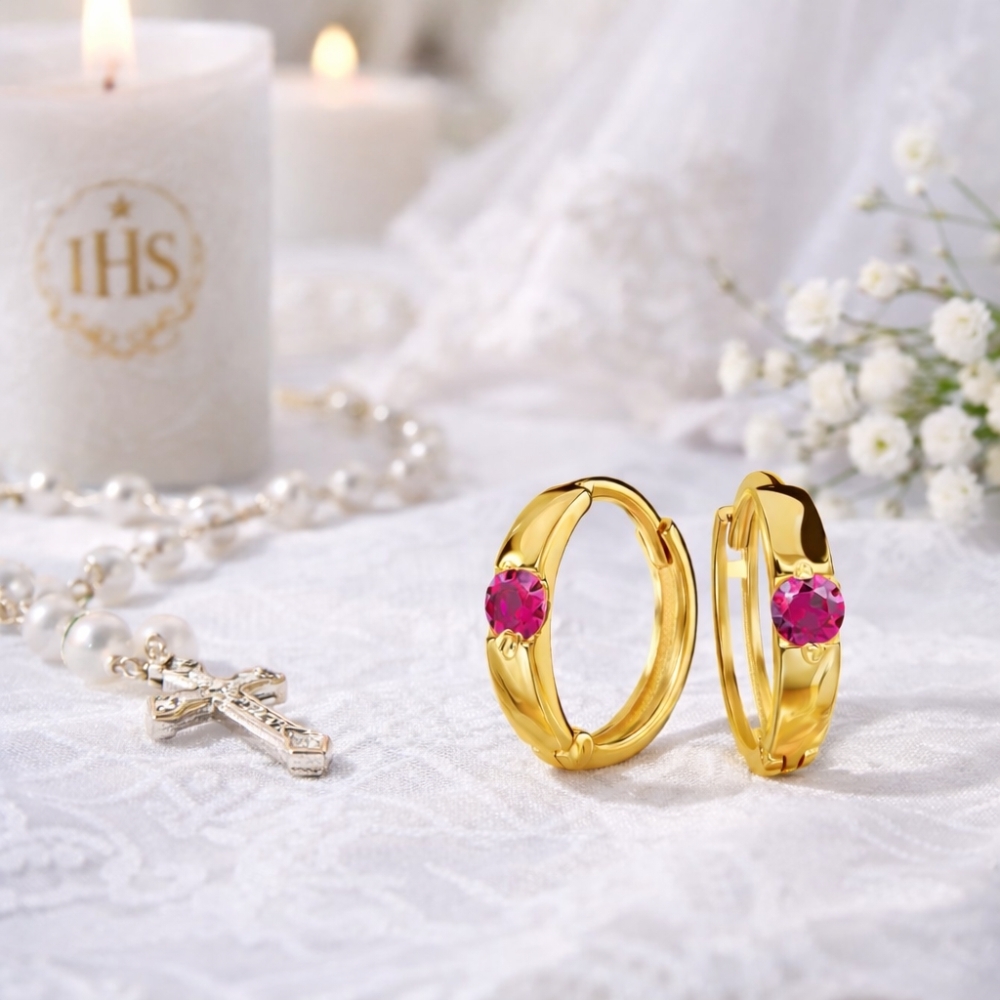 Złote kolczyki dla dziewczynki 585 Komunia Chrzest Prezent