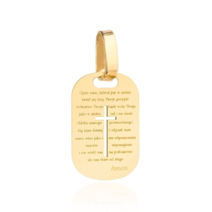 Medalik złoty z krzyżem i modlitwą Ojcze Nasz na blaszce