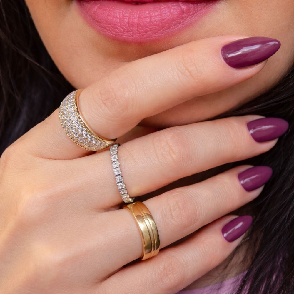 Złoty pierścionek cyrkonie bagietka 585