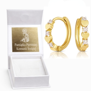 Goldene Ohrringe RÄDER Herzen und StrassSteine Probe 585 K3.2498P | ergold