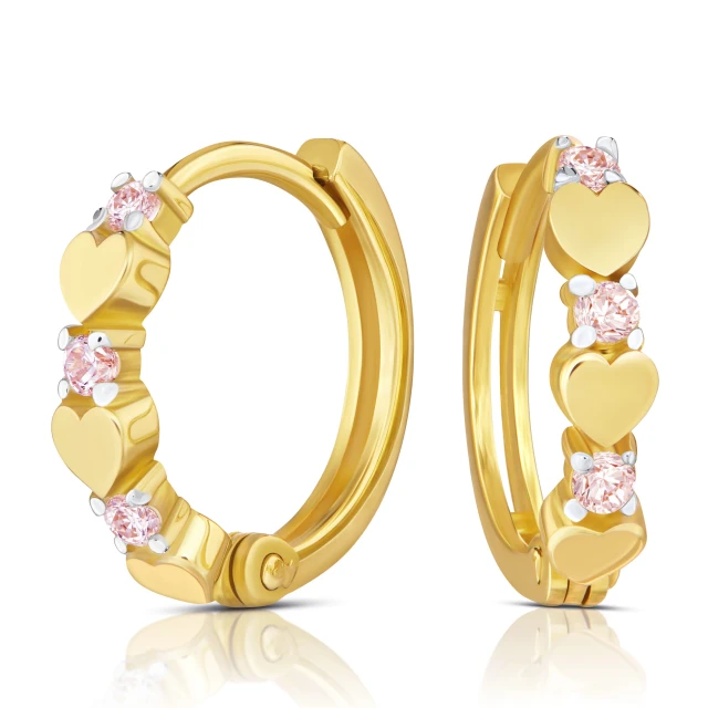 copy of Złote kolczyki KÓŁKA serduszka i różowe cyrkonie próba 585