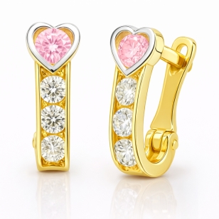 Goldene Ohrringe rosa Herz mit StrassMuster 585 K3.2366Pr| ergold