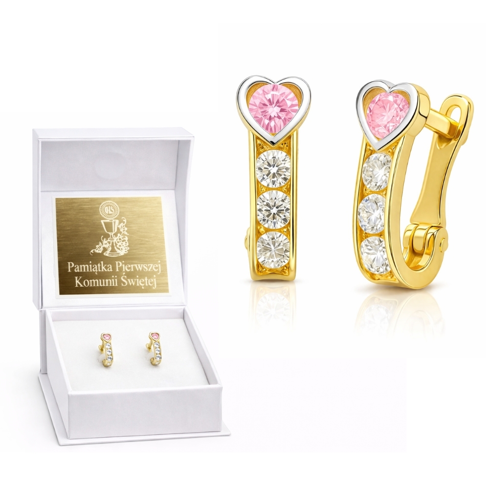 copy of Goldene Ohrringe rosa Herz mit Strasssteinen