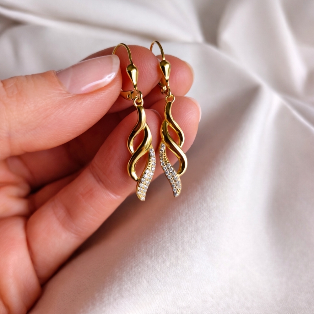 Kolczyki pozłacane wiszące 14K francuskie zapięcie