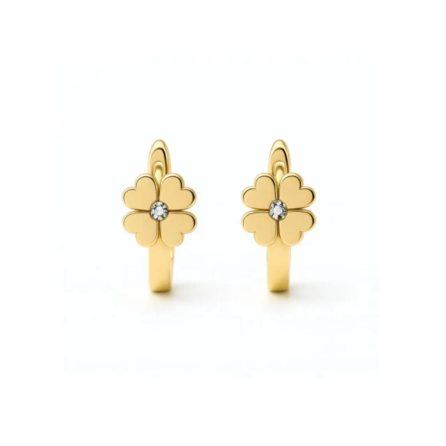 Kolczyki na komunię Złote próba 585 koniczynki