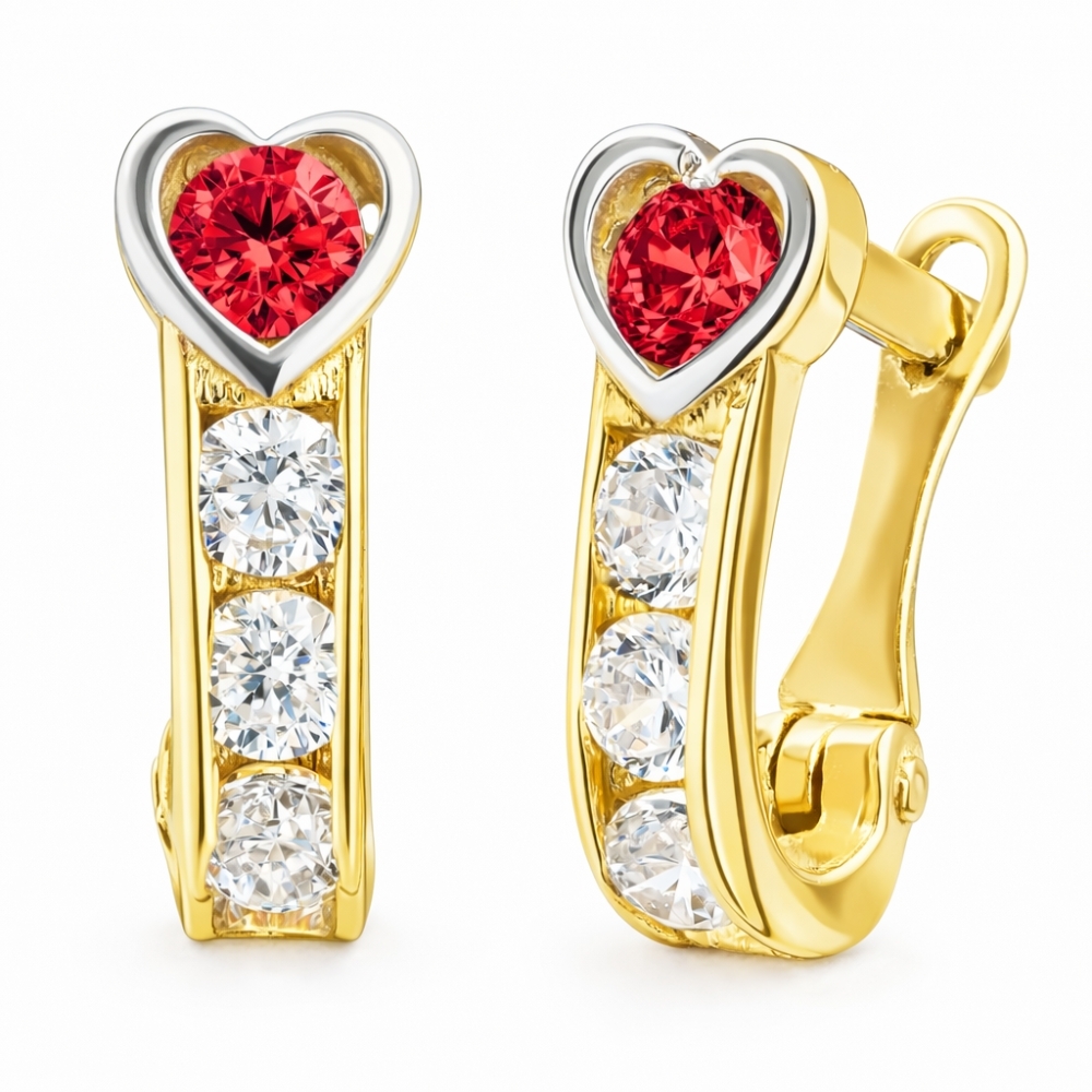 Złote kolczyki różowe Serduszko z Cyrkoniami próba 585