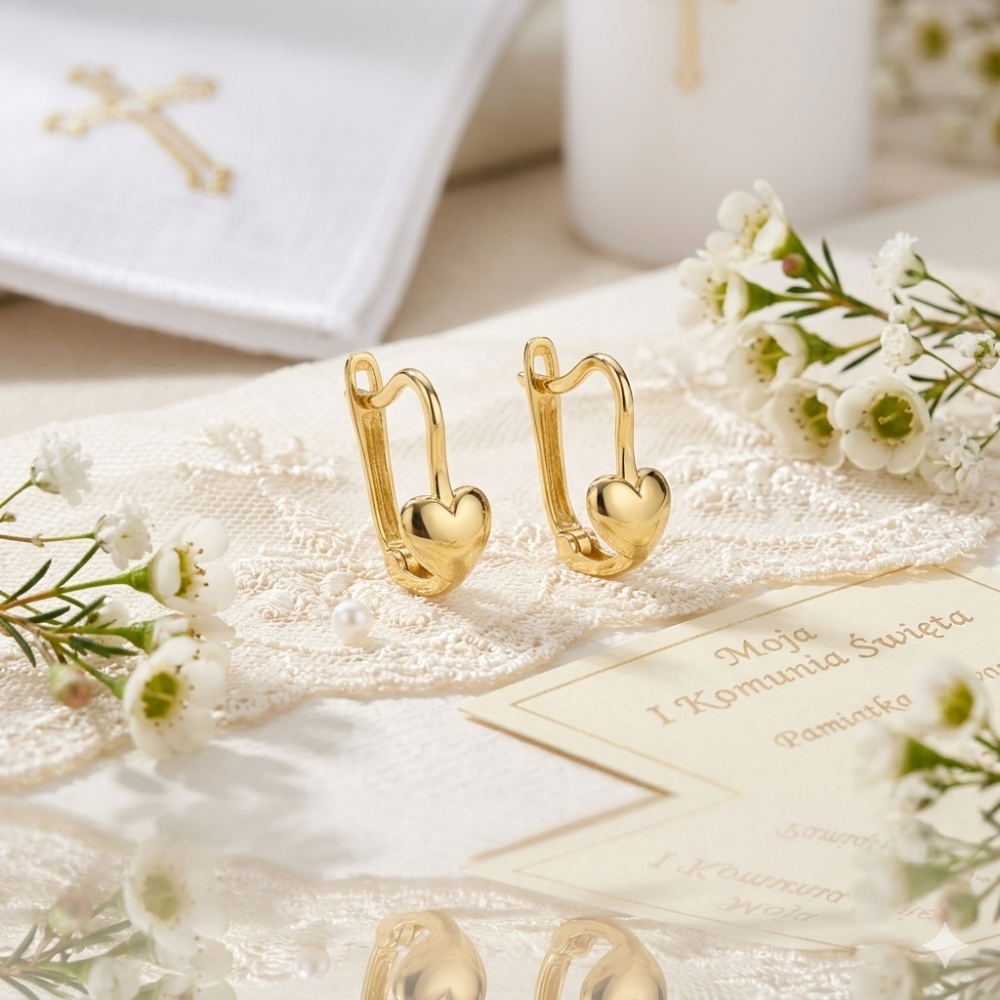 copy of Złote kolczyki serduszka zdobione Cyrkoniami  próba 585
