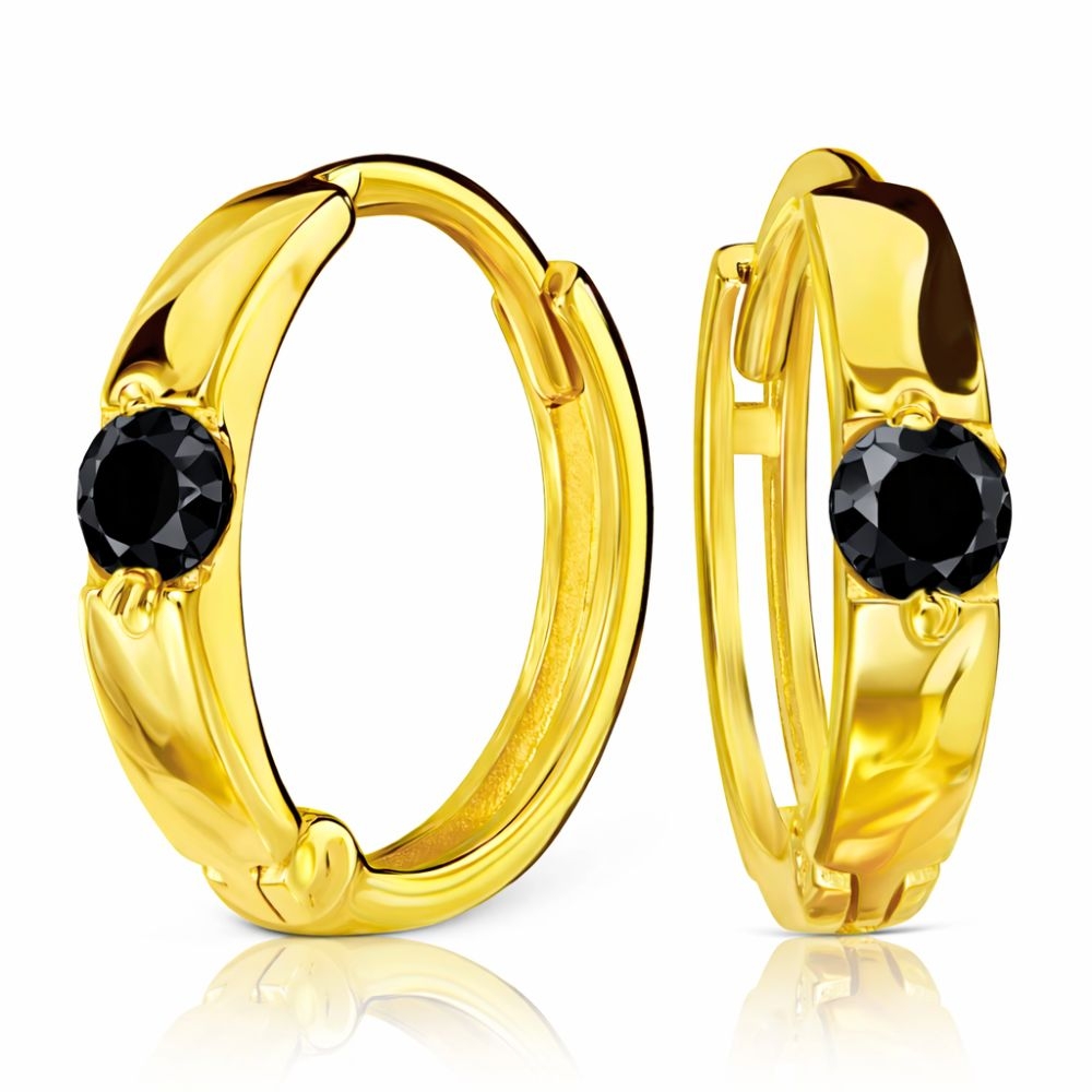 Kolczyki złote kółeczka z czarną cyrkonią 333