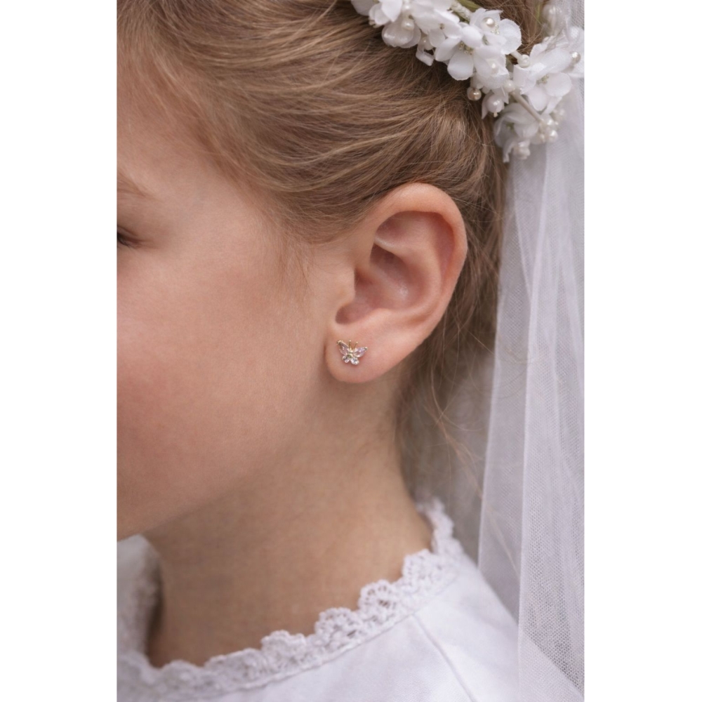 Złote kolczyki na Komunię motylki próba 333