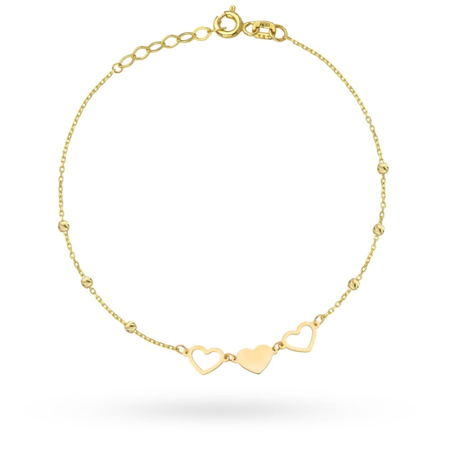 Bransoletka złote serca i diamentowane kulki