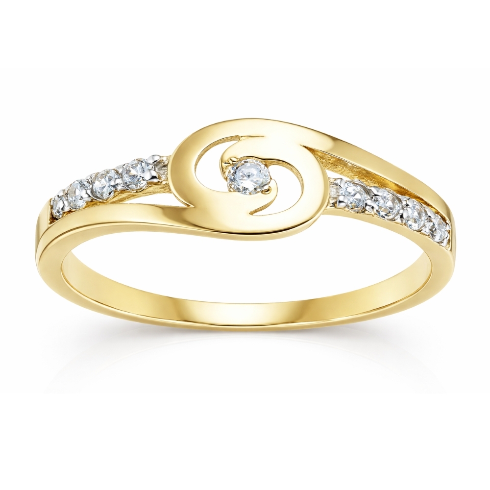 Złoty pierścionek z cyrkoniami przeplatany wzór próba 333