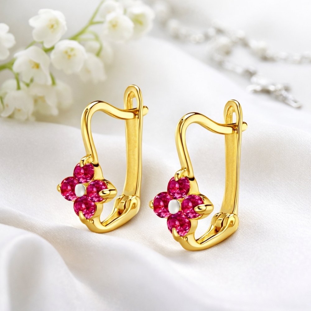 copy of Złote kolczyki Małe Kwiatuszki  rubinowe