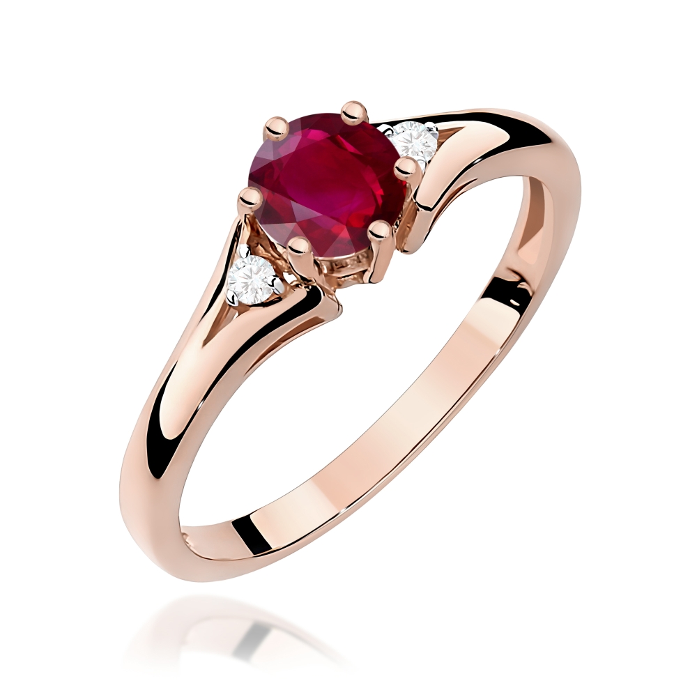 Różowe złoto Pierścionek 585 Rubin 0,60ct diamenty
