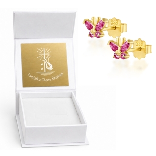 Złote kolczyki od chrzestnej rubinowe motylki złoto próba 333| ERgold