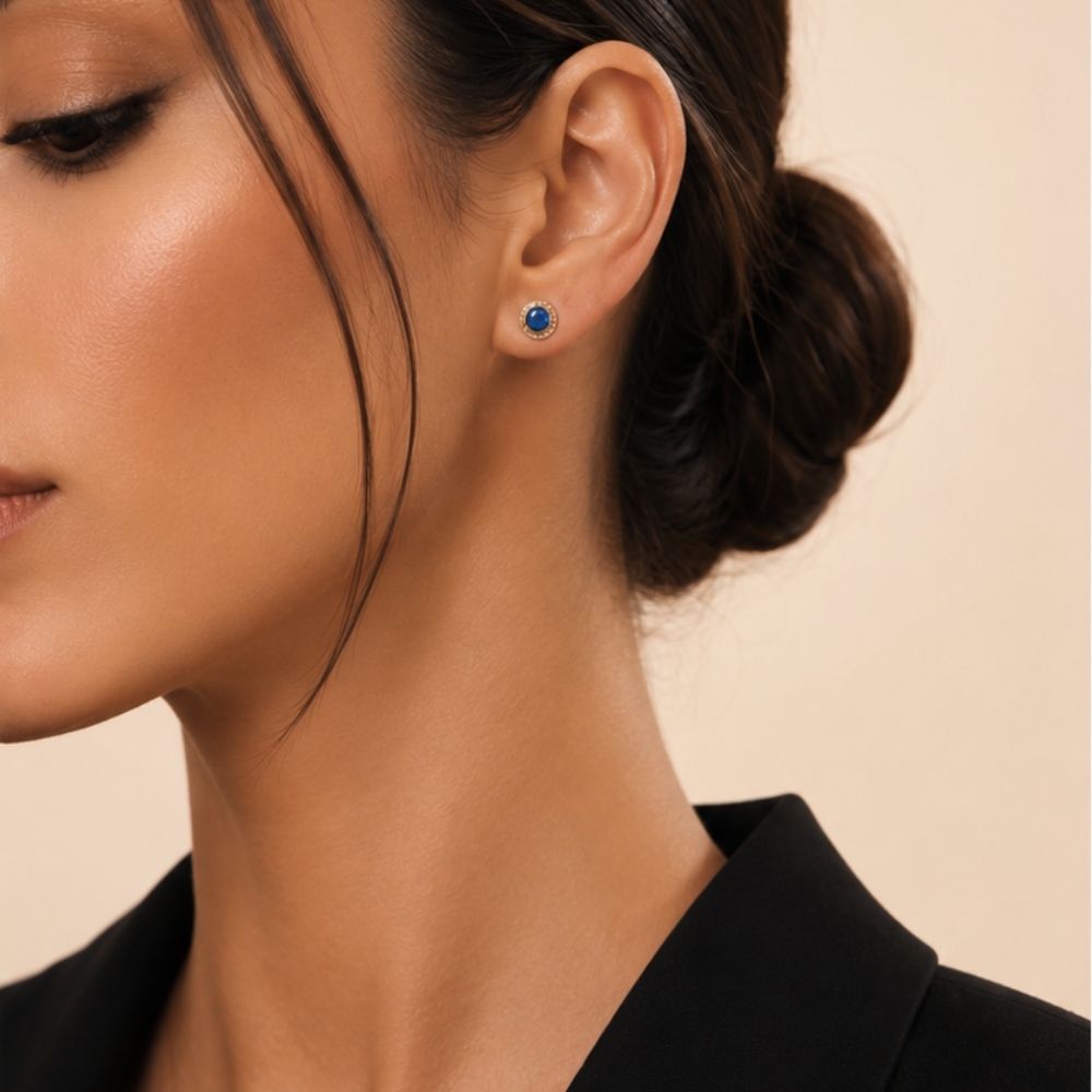 OPENWORK GOLD OHRRINGE Blau Zirkonia