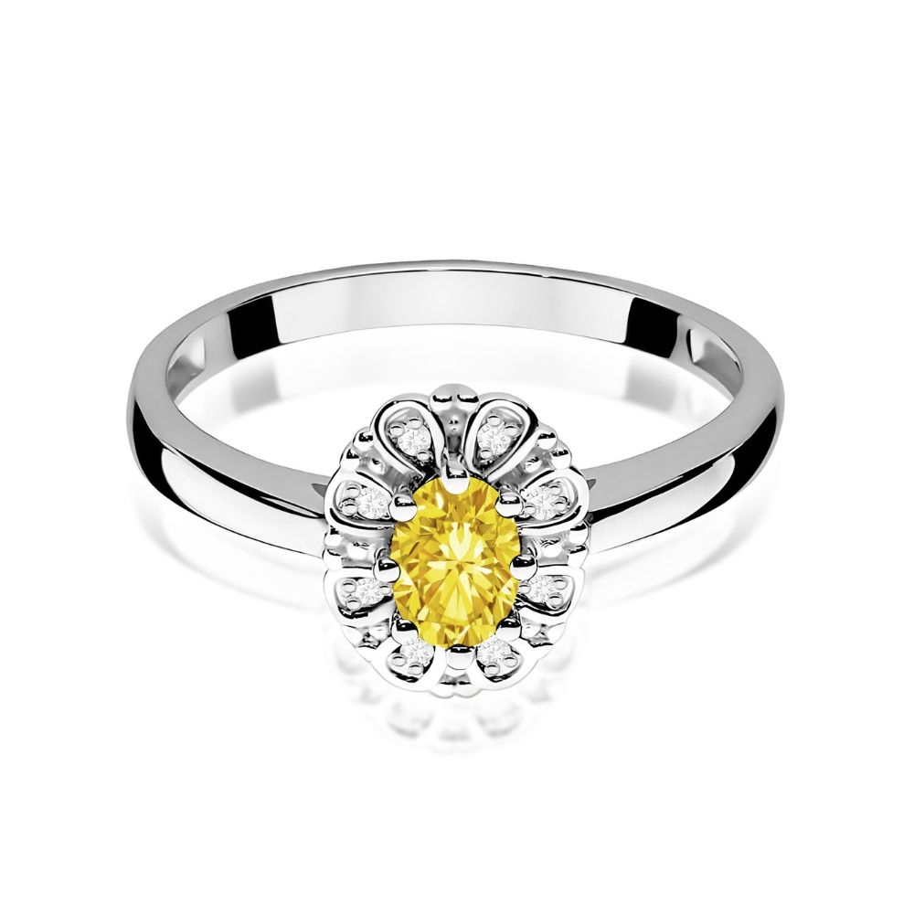 Złoty Pierścionek 375 z Żółtym Diamentem Laboratoryjnym 0,569 ct Białe Złoto