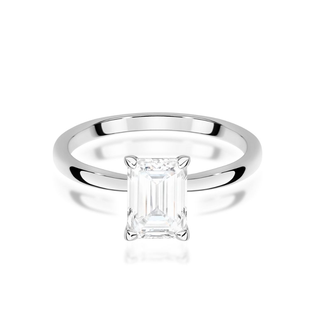 Złoty Pierścionek 375 z Diamentem 1,00 ct Emerald SI1 H Białe Złoto