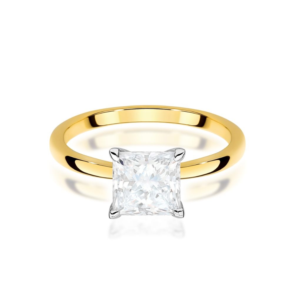 Złoty Pierścionek 375 z Diamentem 1,00 ct Princess SI1 H