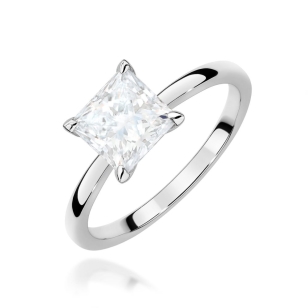 Pierścionek z białego złota 375 z naturalnym diamentem 1 ct princess SI1 H