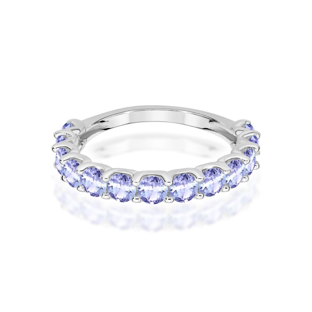 Pierścionek obrączkowy z tanzanitami 1,95 ct białe złoto 375