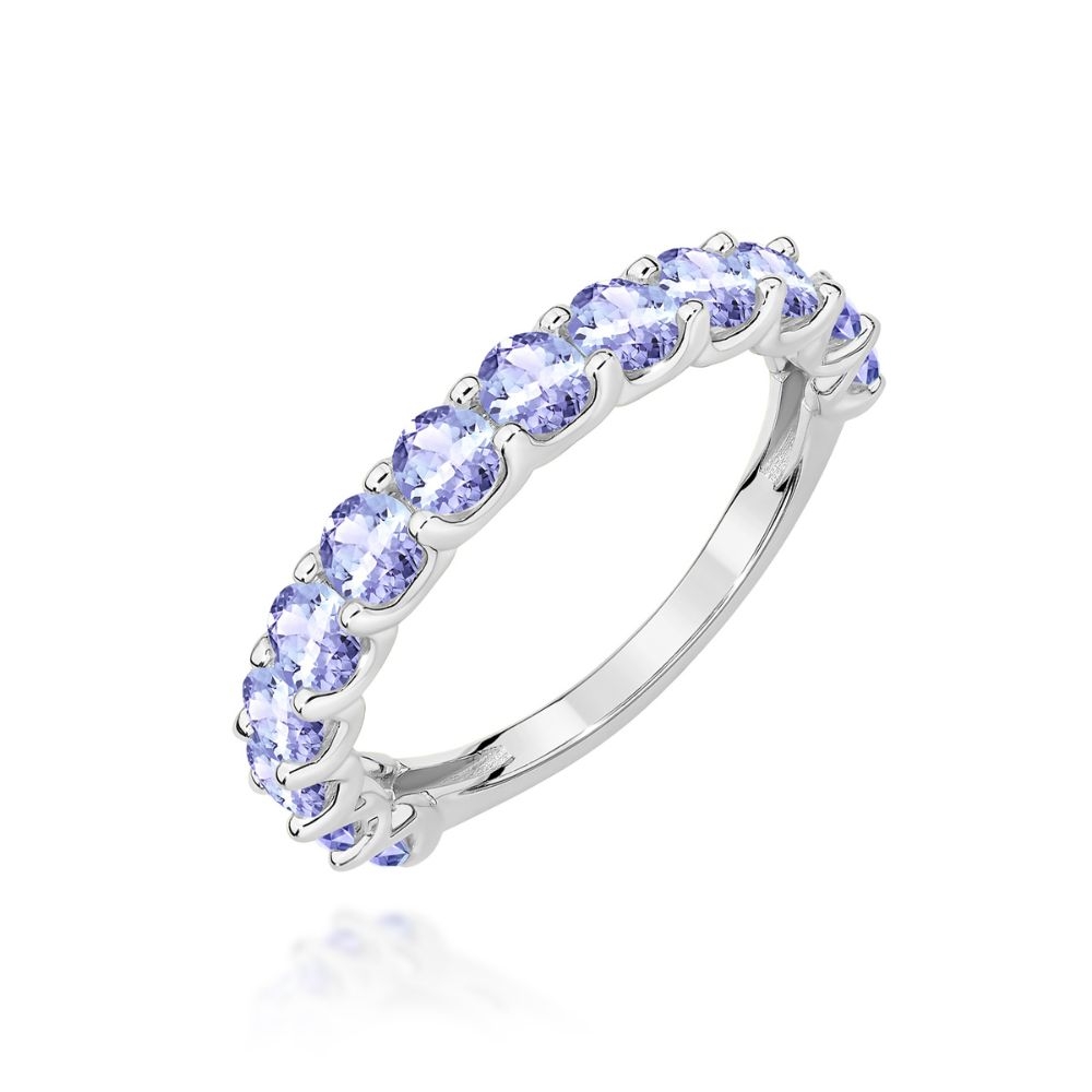 Pierścionek obrączkowy z tanzanitami 1,95 ct białe złoto 375