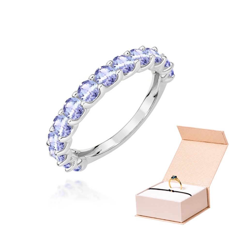 Pierścionek obrączkowy z tanzanitami 1,95 ct białe złoto 375
