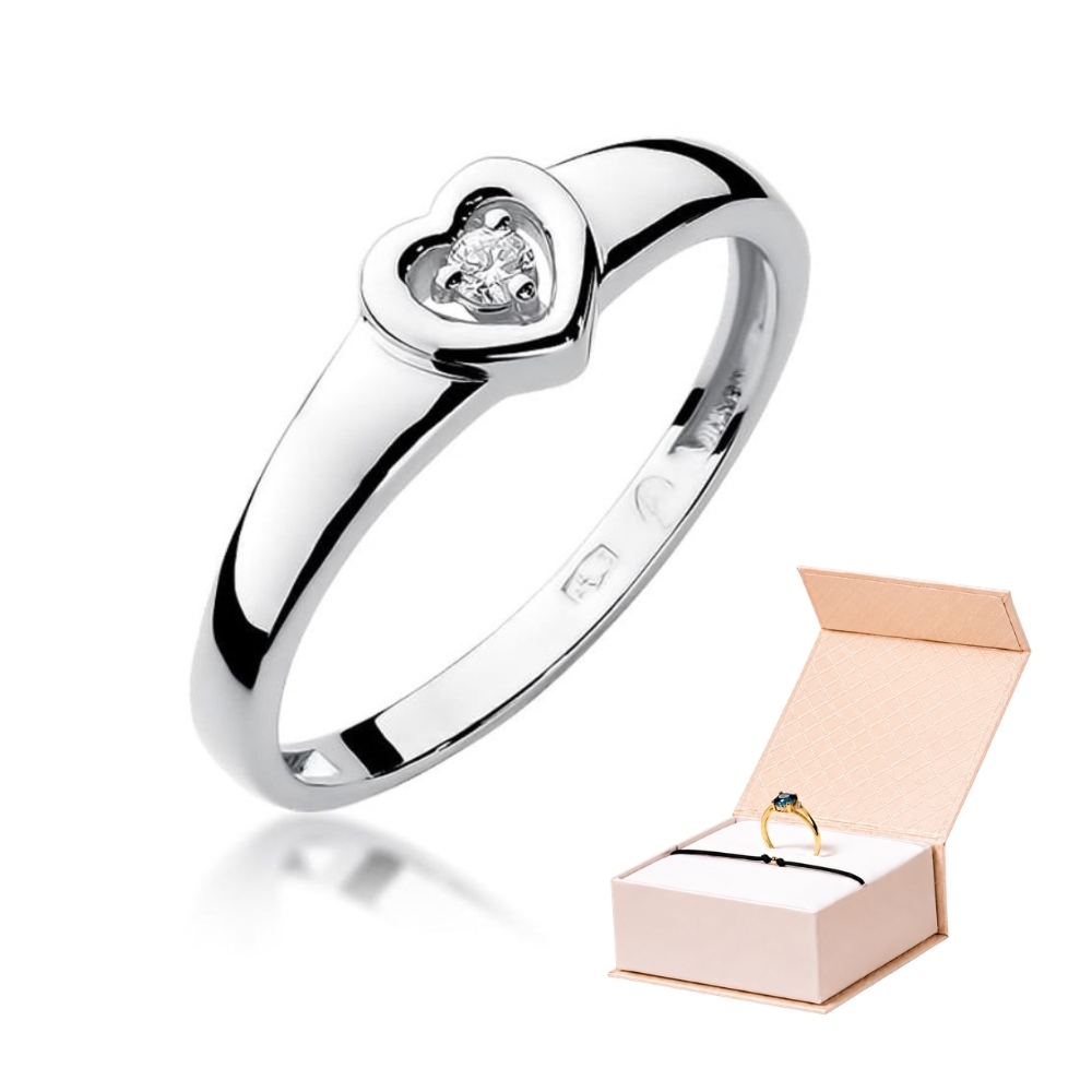 Pierścionek z Białego Złota 375 z Diamentem 0,04 ct SI2 H