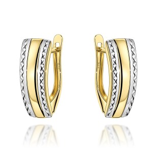 Kolczyki złote z diamentowanymi brzegami w dwóch kolorach złota pr. 375