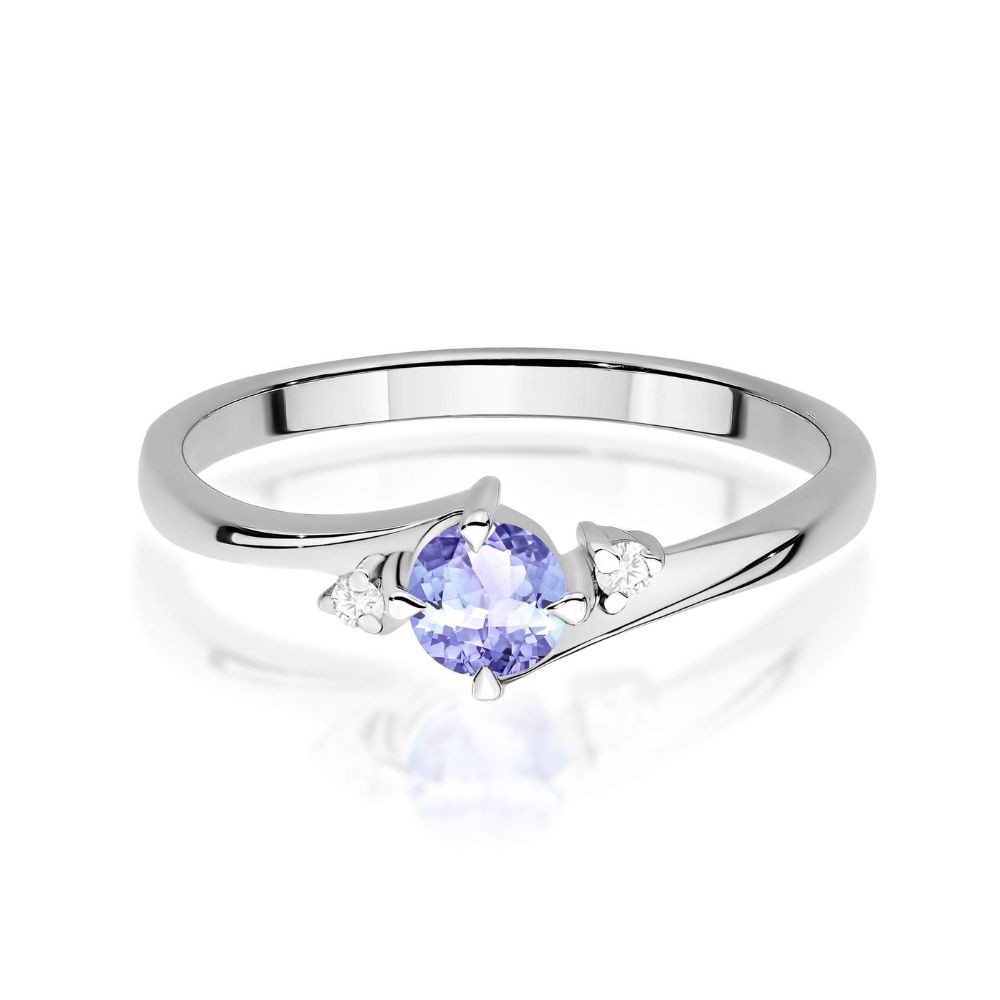 Pierścionek Zaręczynowy z Białego Złota 375 z Tanzanitem 0,35 ct i Diamentami