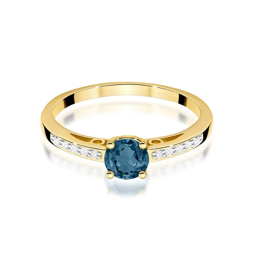 Złoty Pierścionek z Topazem London Blue 0,50 ct i Diamentami 375