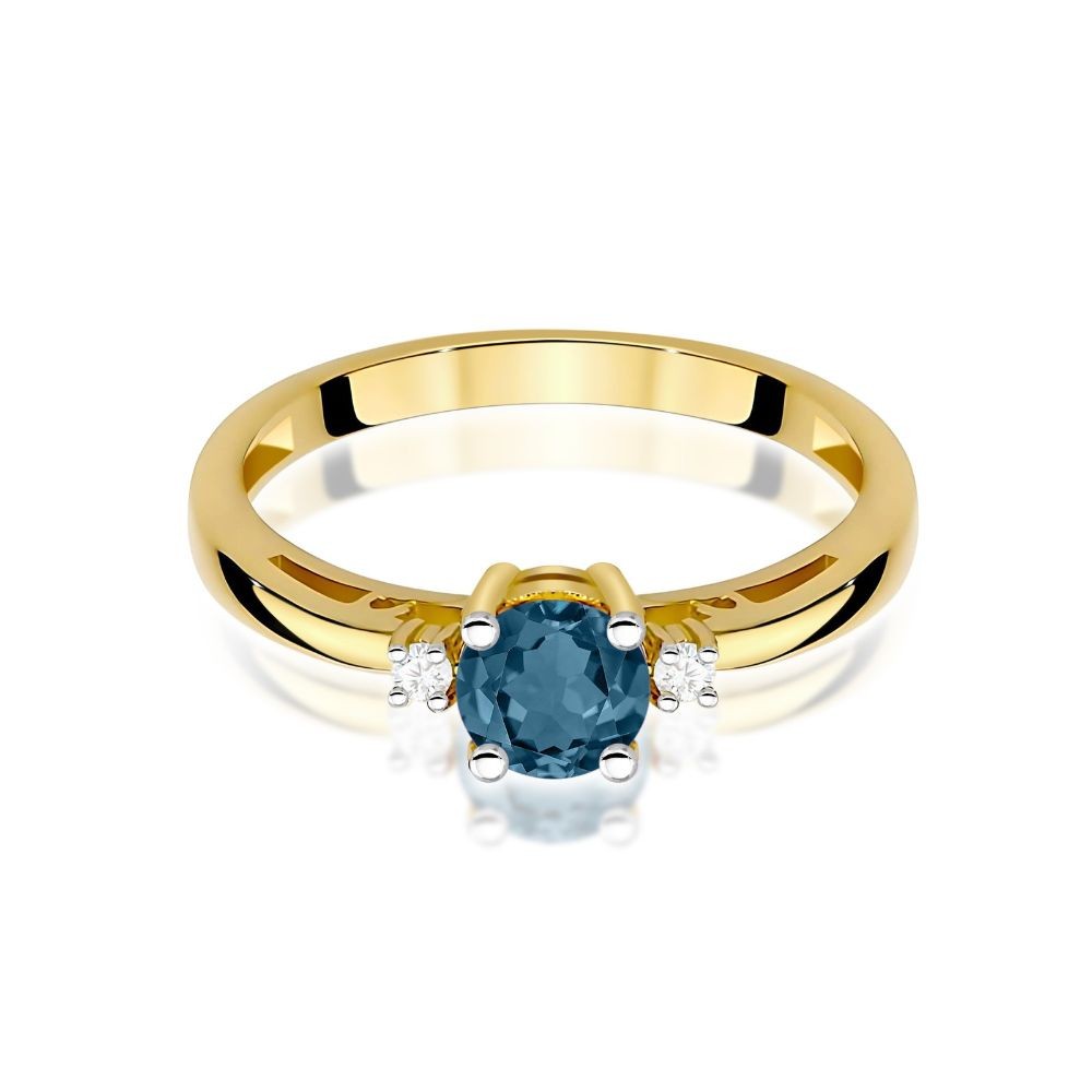 Złoty pierścionek z topazem London Blue 0,50 ct i diamentami 375