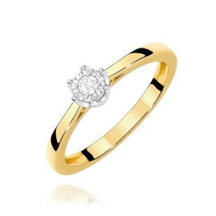 Złoty pierścionek próby 375 z naturalnym brylantem 0,08 ct SI2 H w żółtym złocie ERgold