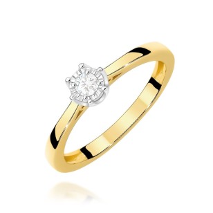 Złoty pierścionek 375 z naturalnym diamentem 0,15 ct SI2 H żółte złoto ERgold